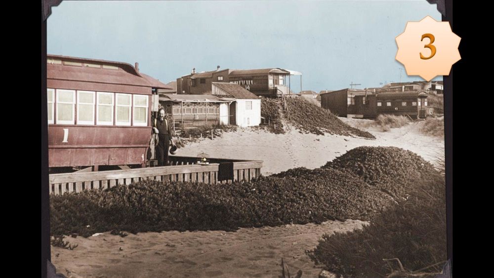 Streetcar houses on sand