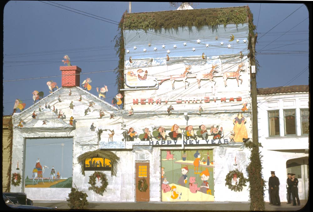 Firehouse decorated for Christmas