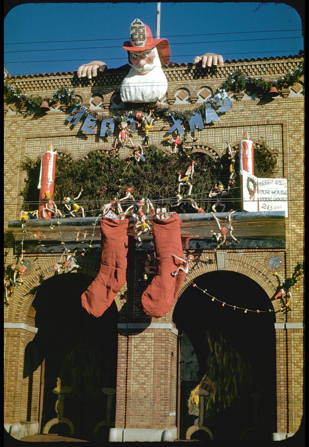 Firehouse decorated for Christmas