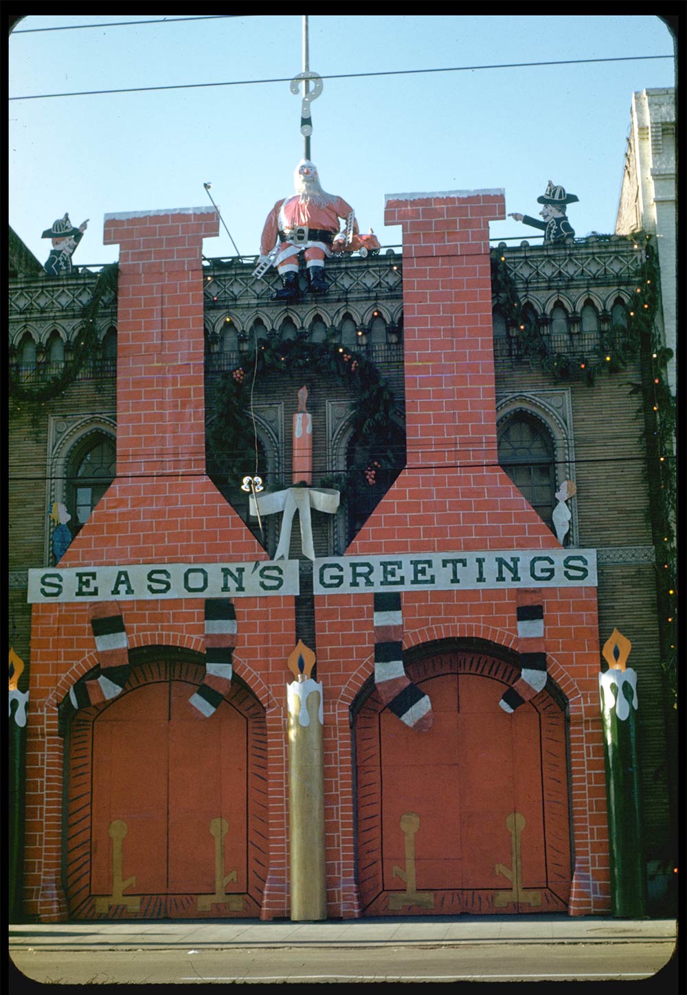 Firehouse decorated for Christmas