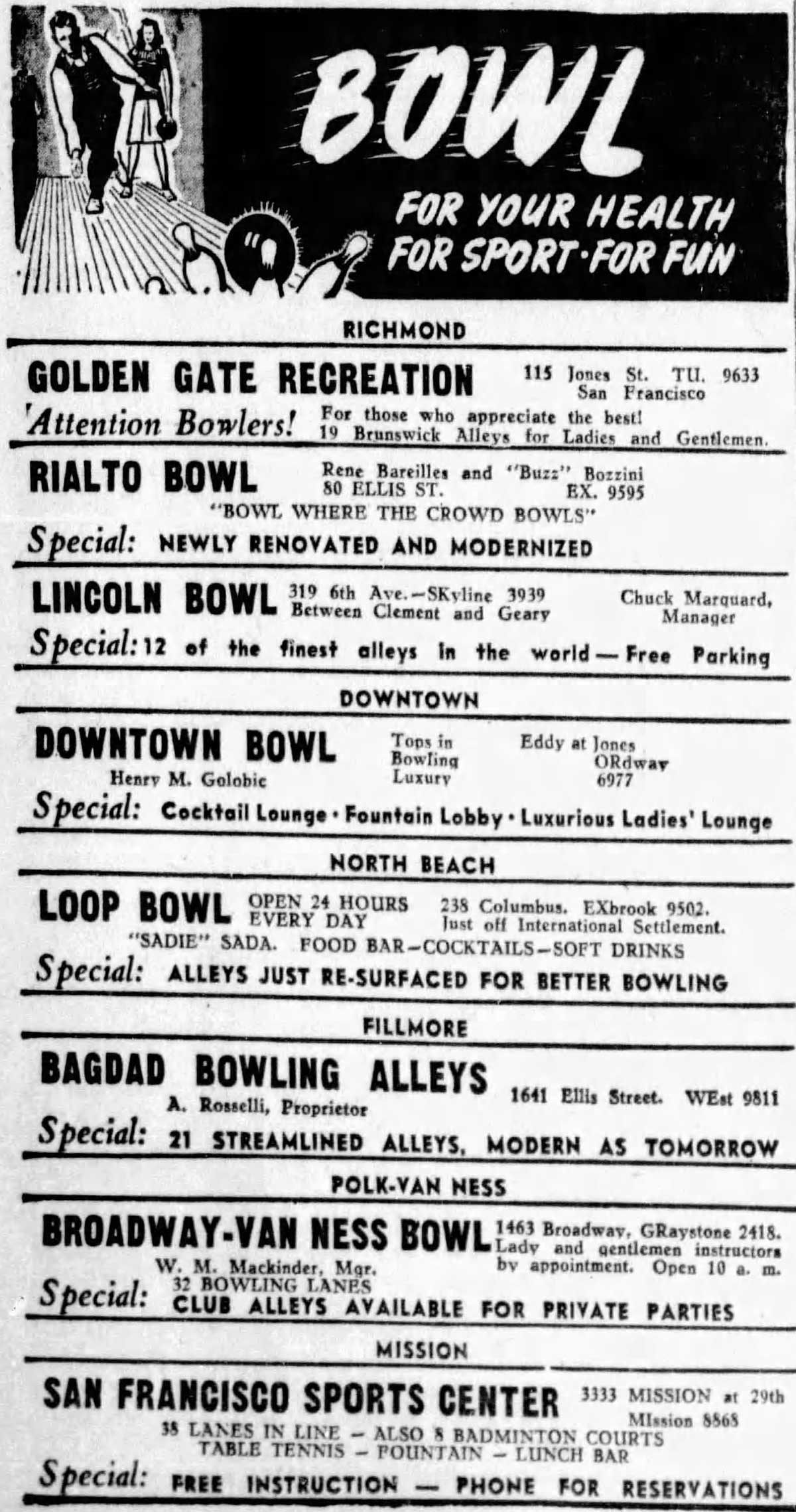 ad for bowling alleys