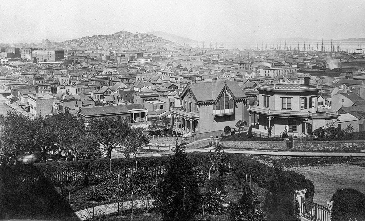 Octagon house on Rincon Hill in the 1860s