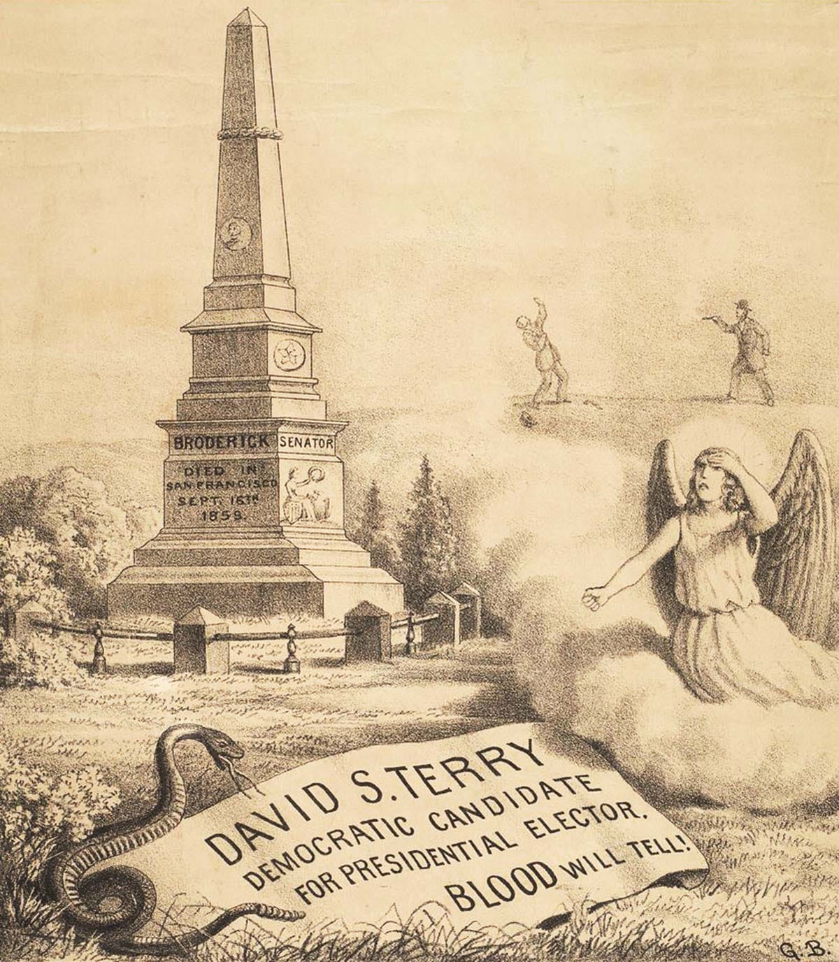 1880 art showing David Broderick grave monument