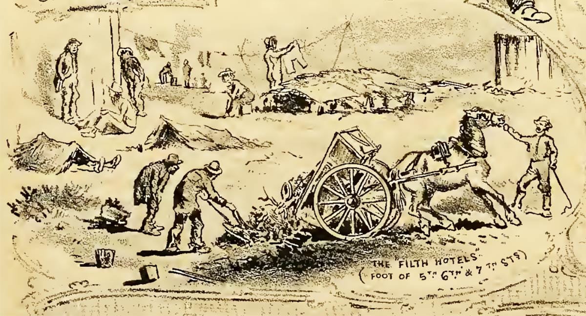 Dumps cartoon from The Illustrated Wasp in 1877