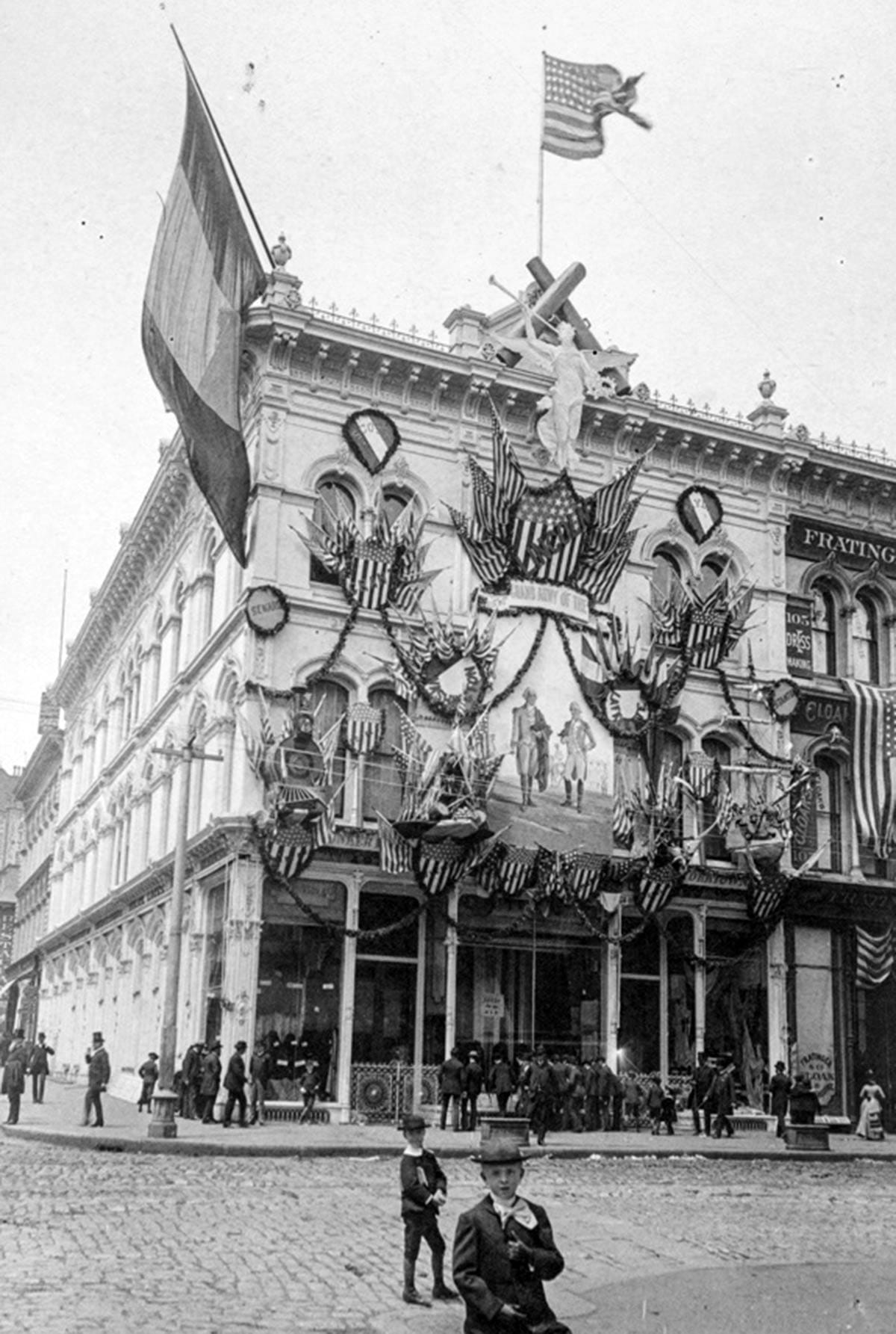 The White House decorated with flags in 1886.