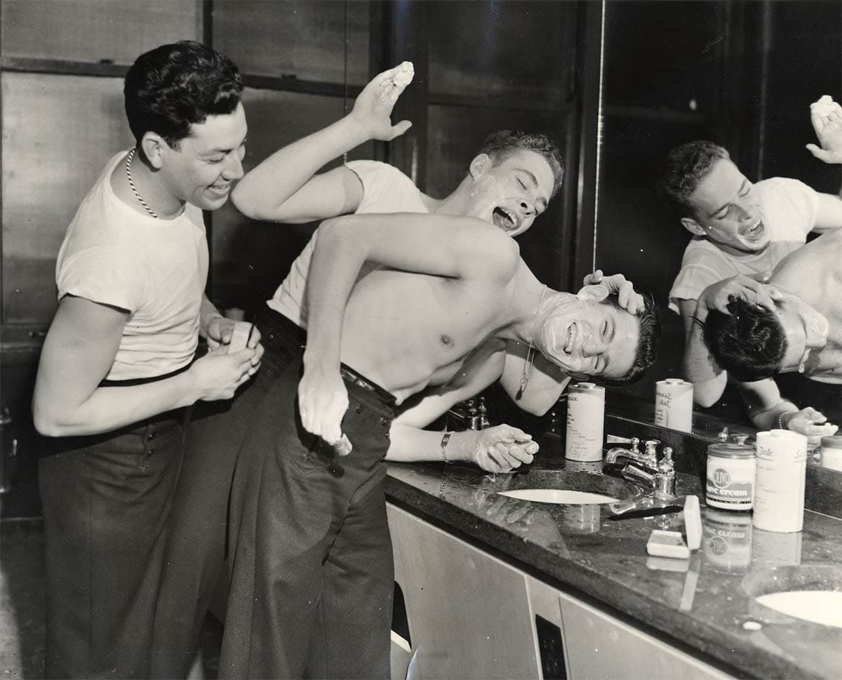 Men shaving at Pepsi-Cola Center.