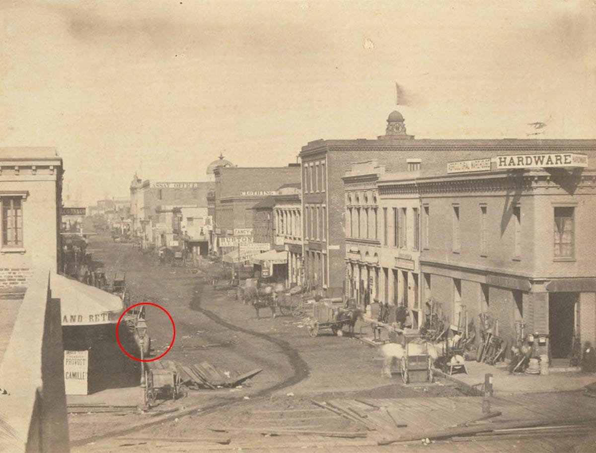 Battery and California streets in 1855.
