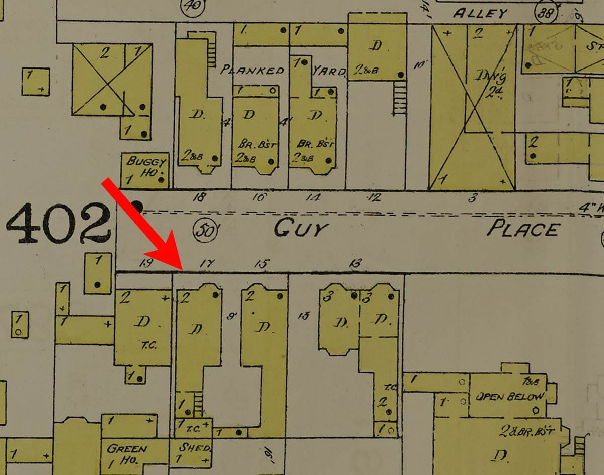 1887 map detail of Guy Place