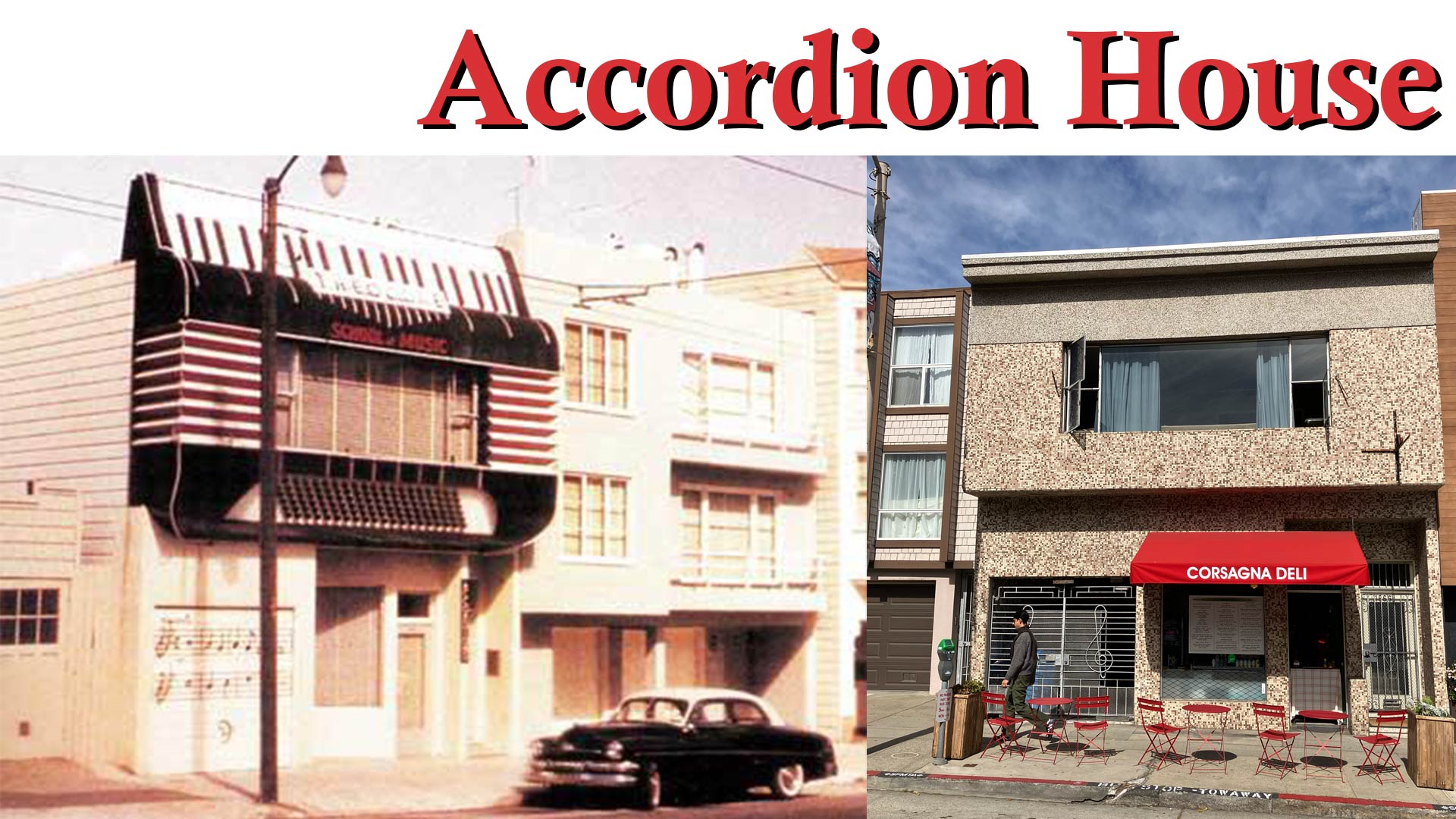 Accordion sign on building