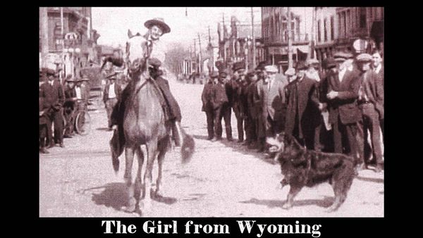 Alberta Claire with her horse Bud and her dog Claire, passing through Wooster, Ohio in 1912.